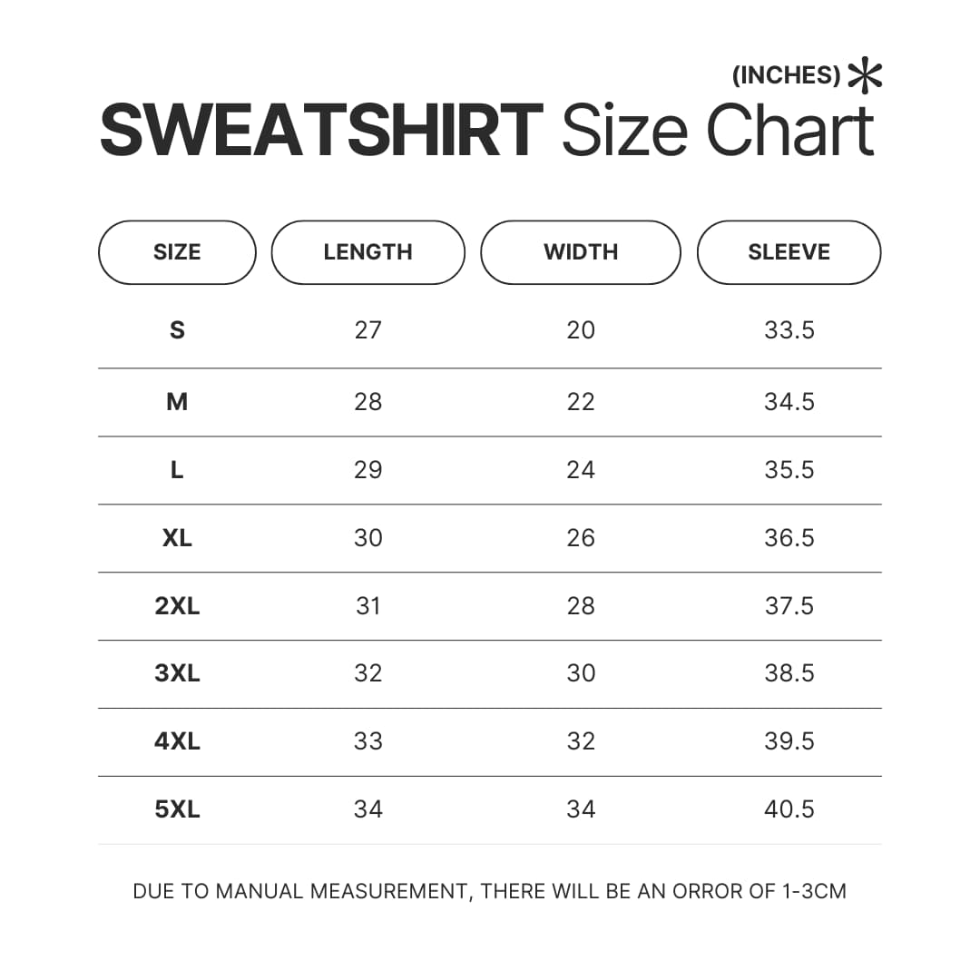 Sweatshirt Size Chart - The Promised Neverland Shop